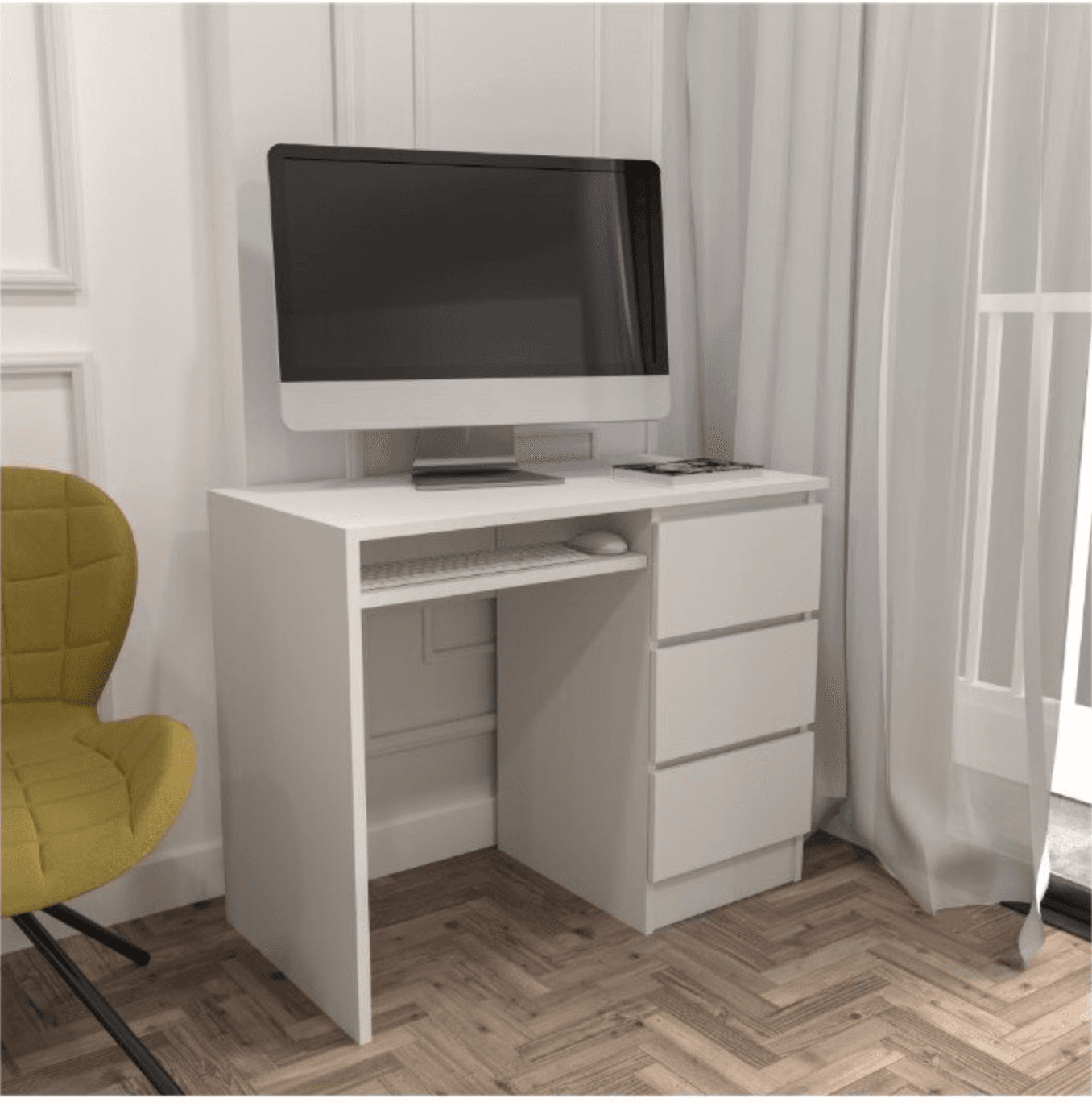 birou-origo-3s-alb Birou Origo 3 sertare, Alb - imagine 1
