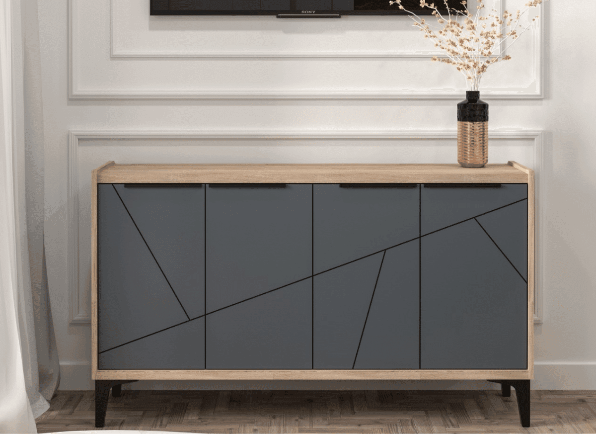 comoda-design Comoda Design, 4 usi, Sonoma/Gri grafit - imagine 1