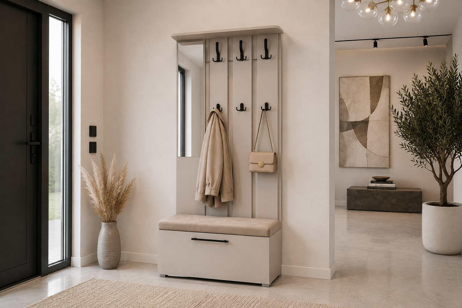 cuier-berlin-casmir-1 Cuier Berlin cu bancheta tapitata, 90x30x183 cm, Casmir - imagine 1