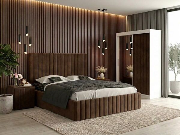 Set dormitor Cairo Maro cu dulap tapitat Cairo 150 cm Maro