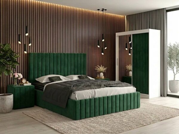 Set dormitor Cairo Verde cu dulap tapitat Cairo 150 cm Verde