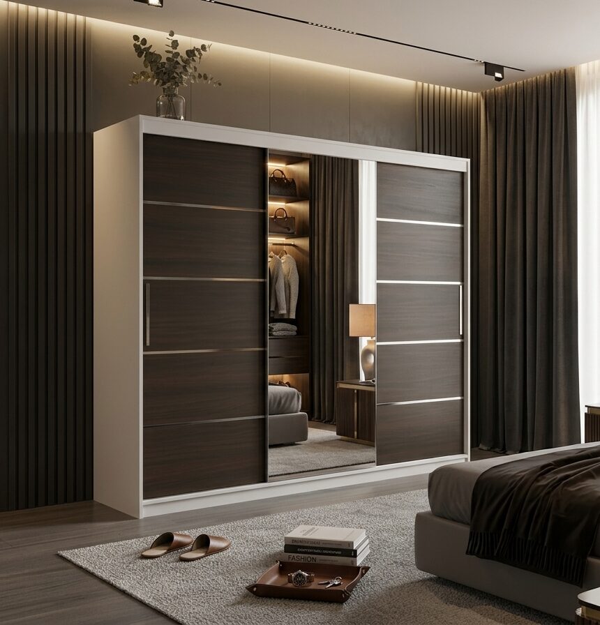 dulap-atlantic-250-alb:wenge-new Dulap dressing Atlantic 3 usi, 250 cm, Alb/Wenge - imagine 1