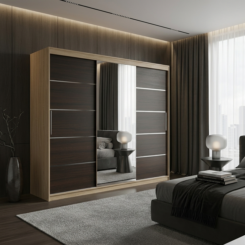 dulap-atlantic-250-sonoma:wenge-new Dulap dressing Atlantic 3 usi, 250 cm, Sonoma/Wenge - imagine 1