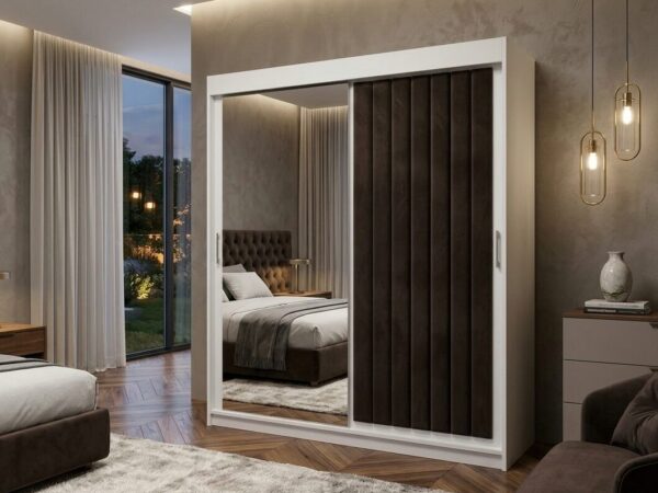 Dulap dressing tapitat Cairo 2 usi cu oglinda, 150 cm, Alb/Maro