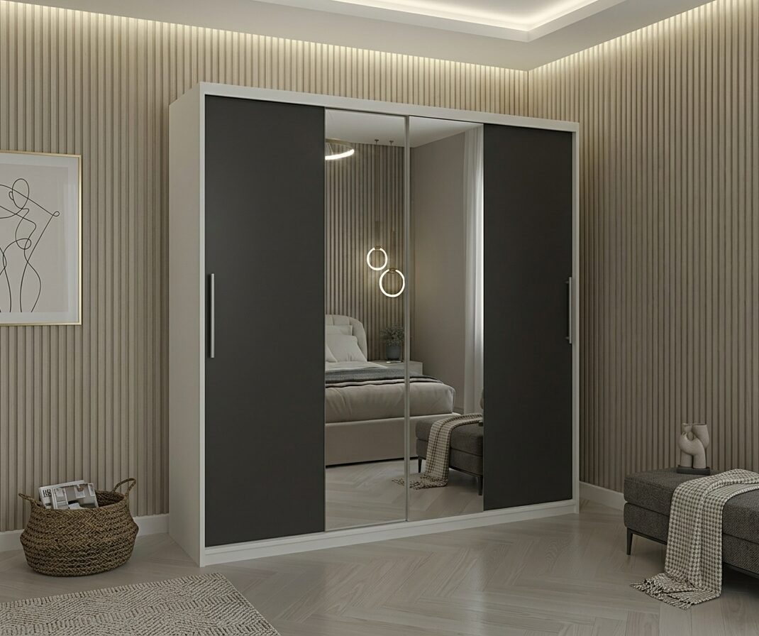 dulap-londra-200-alb:gri-new Dulap dressing Londra 2 usi cu oglinda, 200 cm, Alb/Gri - imagine 1