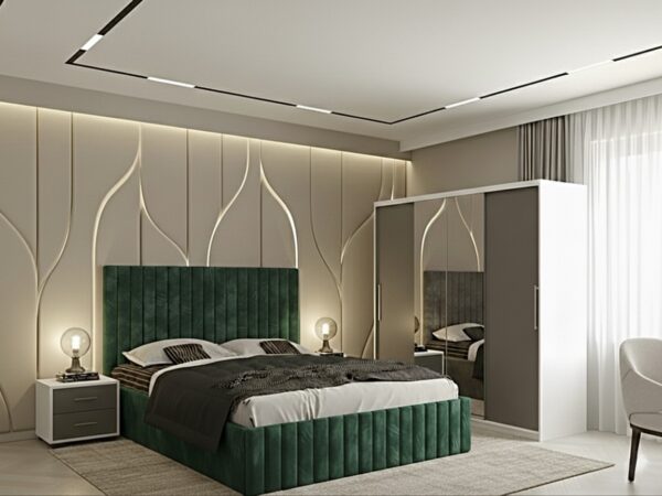 Set dormitor Cairo Verde cu Dulap Londra 200 Alb/Gri