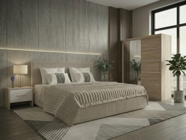 Set dormitor Malibu Bej cu dulap Atlantic 150 cm Sonoma
