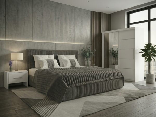 Set dormitor Malibu Gri cu dulap Atlantic 150 cm Alb