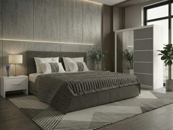 Set dormitor Malibu Gri cu dulap Atlantic 150 cm Alb/Gri