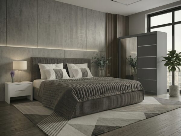 Set dormitor Malibu Gri cu dulap Atlantic 150 cm Gri