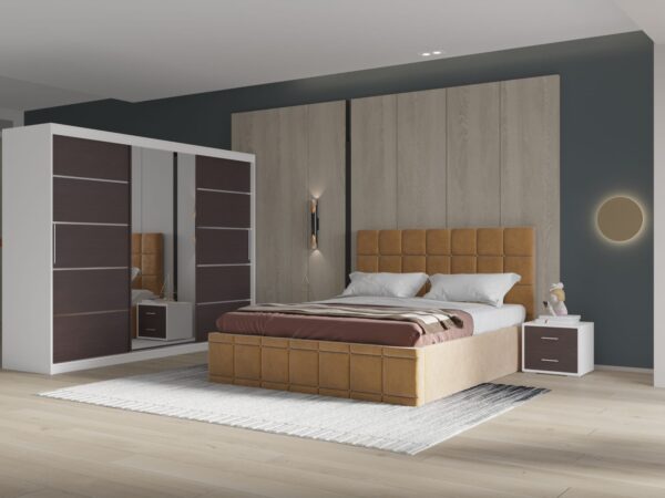 Set dormitor Royal 250, Bej cu Dulap Alb/Wenge