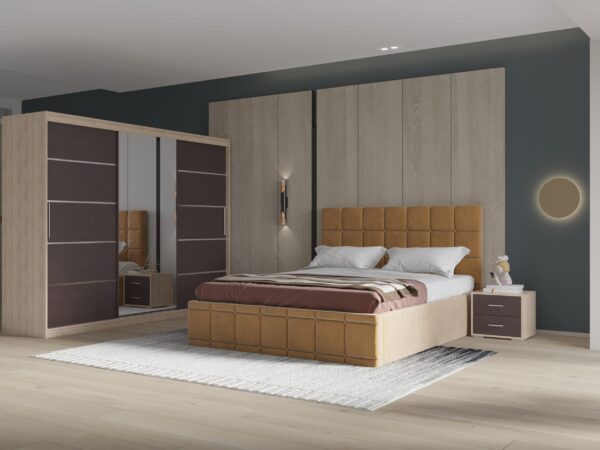 Set dormitor Royal 250, Bej cu Dulap Sonoma/Wenge