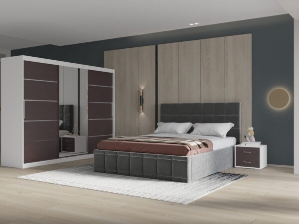 Set dormitor Royal 250, Gri cu Dulap Alb/Wenge
