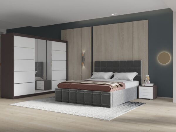 Set dormitor Royal 250, Gri cu Dulap Wenge/Alb