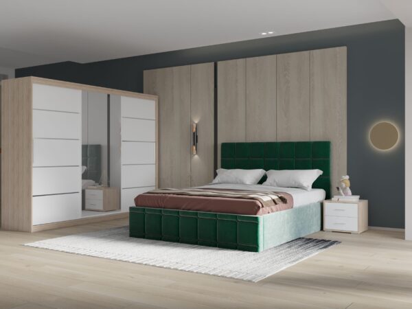 Set dormitor Royal 250, Verde cu Dulap Sonoma/Alb